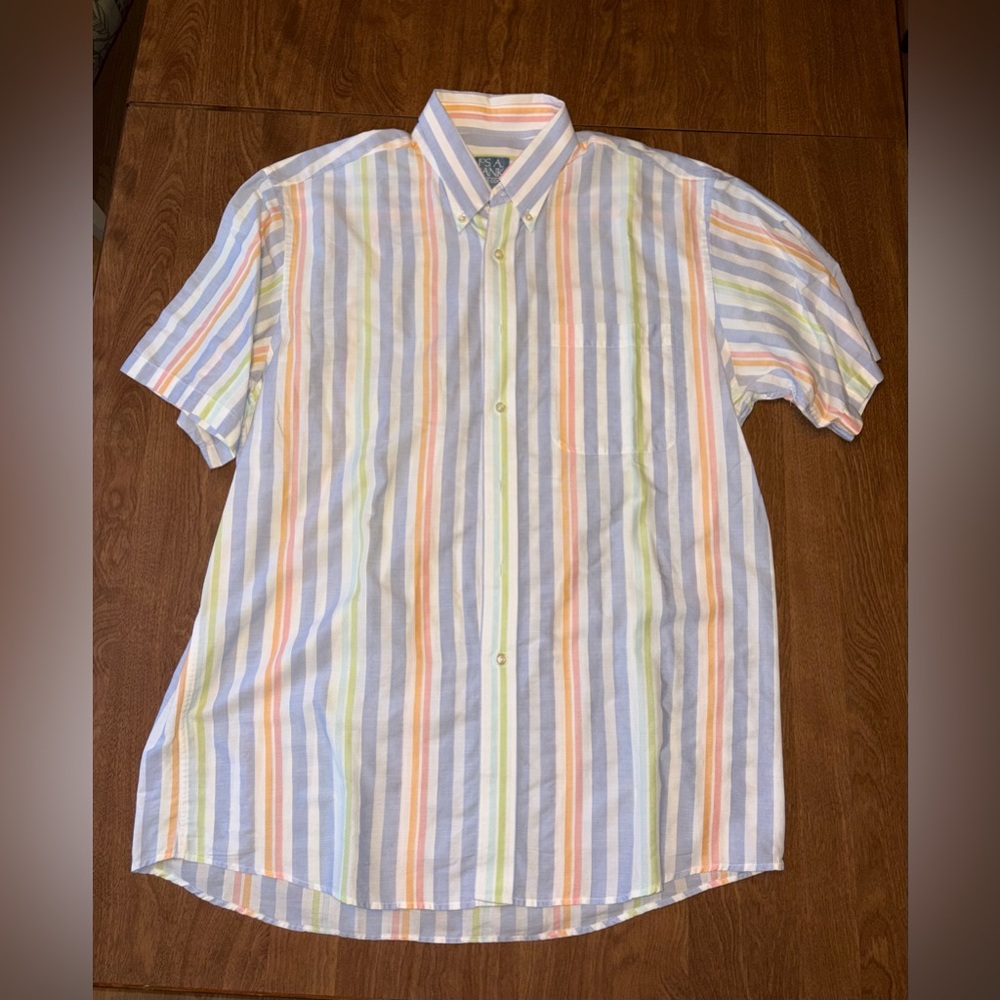 Jos. A. Bank Pastel Multi-Stripe Short Sleeve Button-Down Shirt